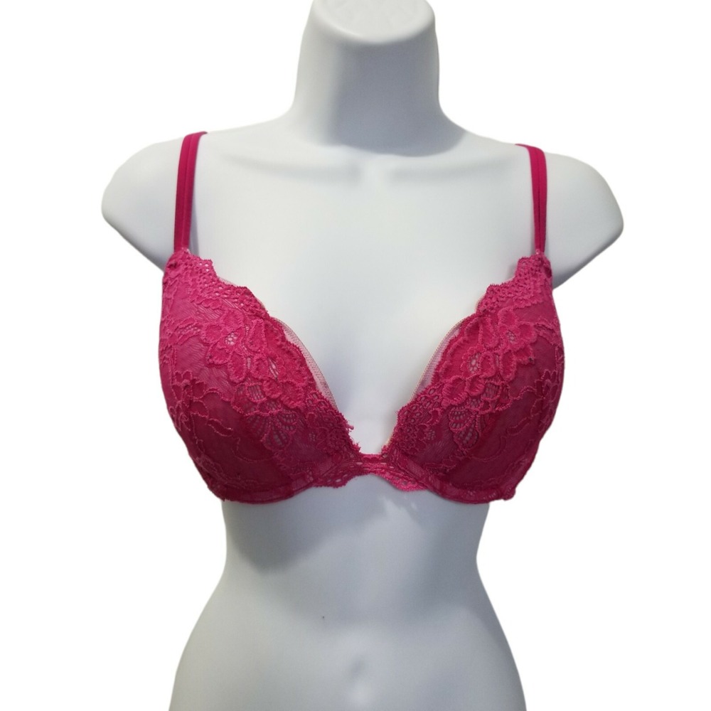 Victorias Secret Very Sexy Push Up Bra Size 36 C Hot Pink Lace Underwire Padded